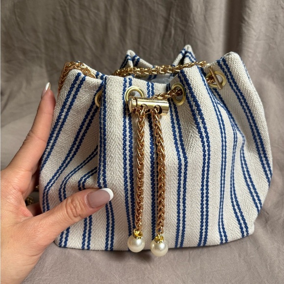 Striped Blue and White Women's Bag - Picture 2 of 5